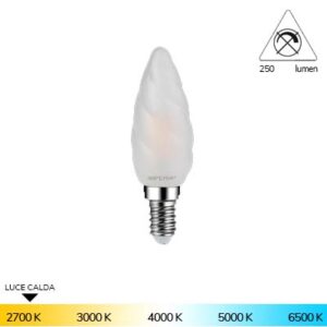 LAMPADA TORTIGLIONE FILAMENTO LED SMERIGLIATO 2W E14 2700K 250 LM IMPERIA