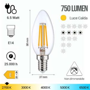 LAMPADA OLIVA FILAMENTO LED CHIARA 6W E14 2700K 750 LM CONTAKT